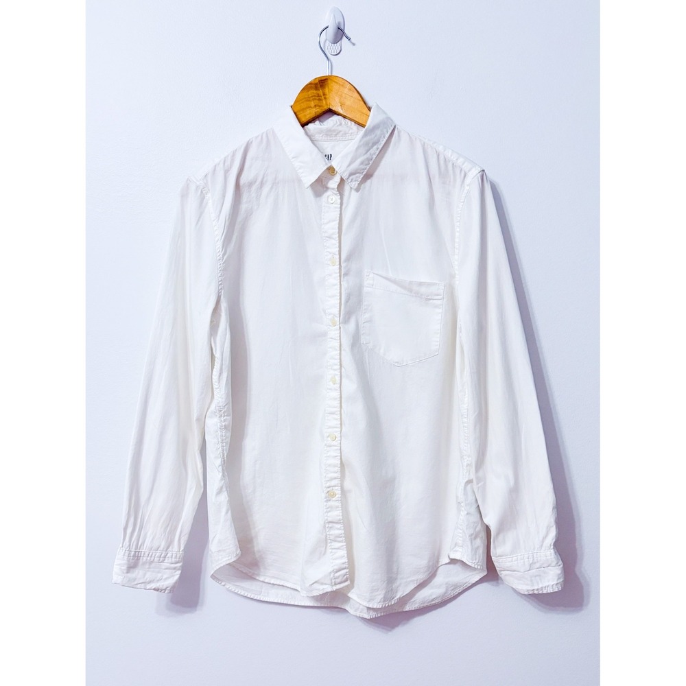 GAP White Cotton Boyfriend Fit Button Down Long Sleeve Shirt Large